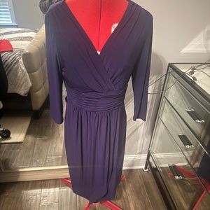 Evan-Picone purple faux wrap. pleated cummerbund empire waist dress. Size 10